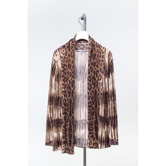 Neiman Marcus Animal Print Cashmere Cardigan - Picture 1 of 3